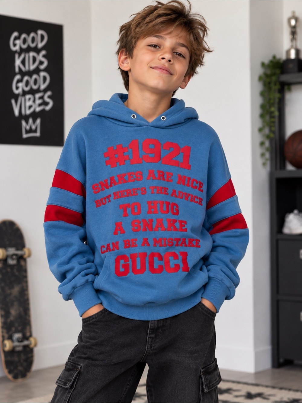 Gucci Blue & Red Logo Hoodie for Kids size 10